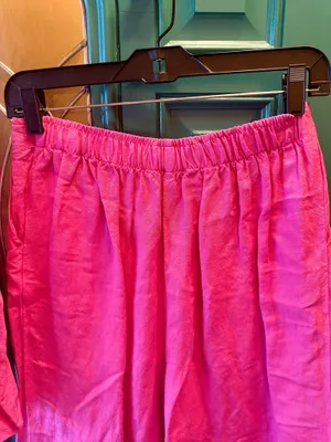 Young Fabulous & Broke Pink Linen Smocked Puff Sleeve Top Wide Leg Slit Pant Set Extra Small thumbnail 11