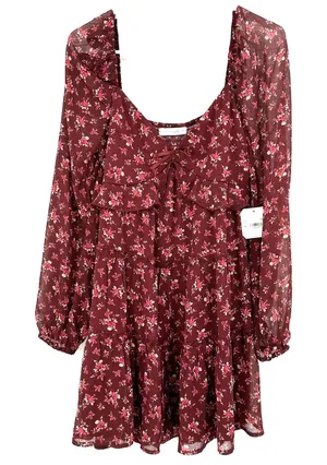 Altar'd State Size Medium Long‎ Sleeve Dress Purple Ditsy Floral Mini Length NWT thumbnail 1