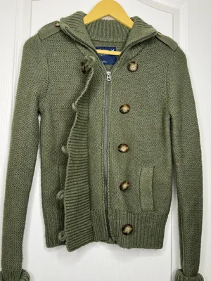 American Eagle Y2K Olive Military Wool Rabbit Hair Knit Cardigan Jacket S thumbnail 12