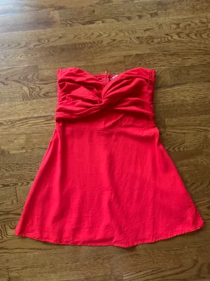 Princess Polly Strapless Linen Red Dress thumbnail 2
