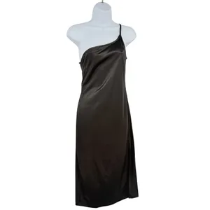 Y2K Black Satin One Shoulder Midi Dress Sz S Going Out Club 90s Sleek Wedding thumbnail 2