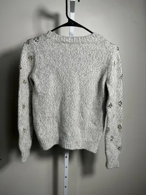 S387. Banana Republic Limited Edition Jeweled Merino Wool Sweater XS Gray thumbnail 5