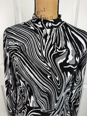 Bar III Black White Abstract Ruched Bodycon Dress Size L Long Sleeve thumbnail 3