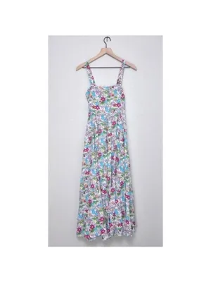 S/W/F Apron Maxi Dress S Lush Floss Multicolor Floral Square Neck Boho Tropical thumbnail 5