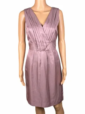 BANANA REPUBLIC NWT Mauve Linen-Blend Sleeveless Surplice Pleated Dress Size 10P thumbnail 2