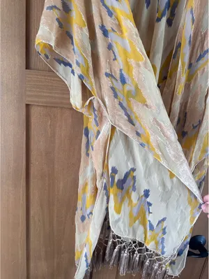 Free People Dripping Velvet Burnout Fringe Kimono Duster Yellow Women’s ONE SIZE thumbnail 6