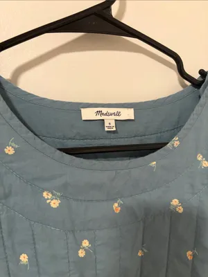 Madewell Quilted Button Shoulder Top Blue Floral 100% Cotton thumbnail 2