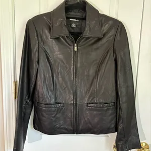 Madison Studio Black 100% Leather Jacket Cropped Zip Genuine Leather S thumbnail 1