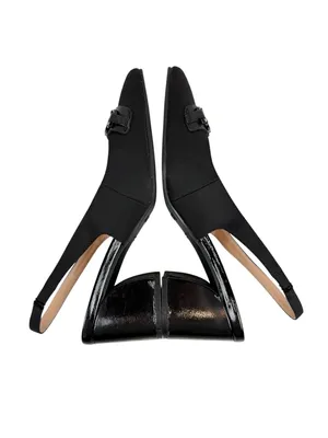 NYDJ Sanya Slingback Point‎ Toe Heels Blacklast Denim Black Buckle Size 9 thumbnail 6