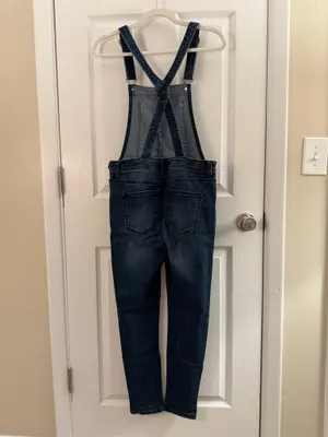 Celebrity Pink Denim Dark Wash Distressed Jean Skinny Overalls thumbnail 2