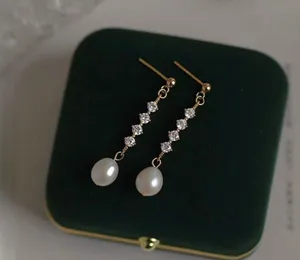Elegant White Pear Dangle Drop Earrings for Women, CZ Pearl Earrings thumbnail 2