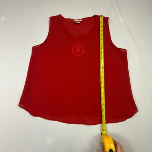 Diamond's U.S.A. Red Sleeveless Crest Embroidered Sheer Top Size Medium thumbnail 4