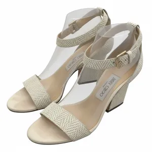 Jimmy Choo Woven‎ Ankle Strap Block Heel Sandals Beige IT 37 Made in Italy thumbnail 3