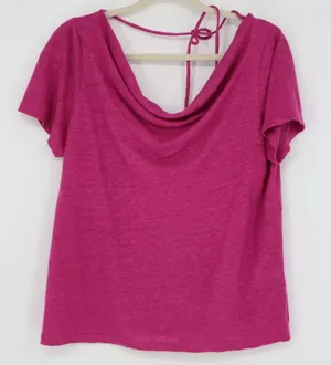 Maeve Anthropologie Women's Horizon‎ Linen Tee Size Small Pink Drape Neck Barbie thumbnail 1