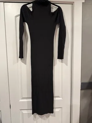Astr‎ the label Charcoal Cold-Shoulder knit sweater Midi Dress large nwt thumbnail 2