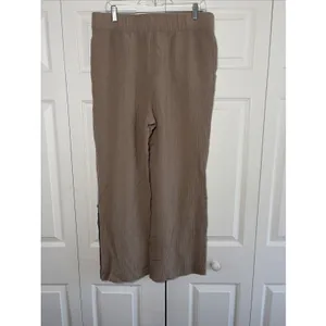 Soft Surroundings Wide Leg Pants Womens Size L Tan Gauze Button Hem Coastal thumbnail 6