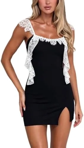 Black lace mini dress thumbnail 1