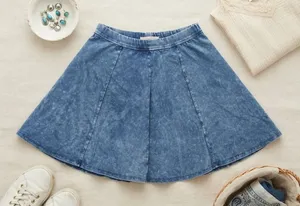Abercrombie & Fitch Blue Acid Wash Skater‎ Skirt Womens Med Elastic Waist Flare thumbnail 1