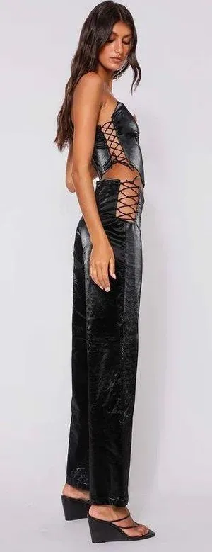 Tiger Mist Black Lace Up Cut Out Amity Pants thumbnail 3