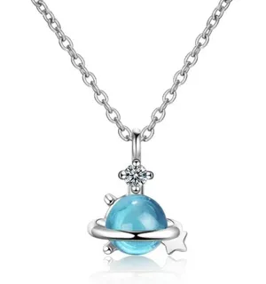 Mini Diamond Waterdrop Necklace Blue thumbnail 3