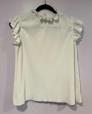White ribbed Zara‎ flutter sleeve shirt thumbnail 1