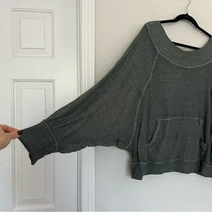We The Free Free People Westend Thermal Waffle Top Size Large in Green thumbnail 5