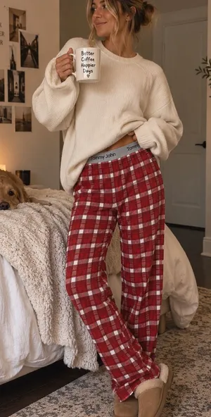 Tommy John Red & White Plaid Lounge Pajama Pants thumbnail 1