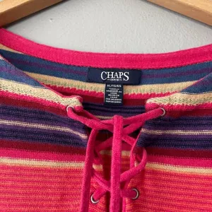 Chaps Linen Blend Top Size XL Lace Up Stripe Sleeveless Lightweight Sweater Tank thumbnail 2