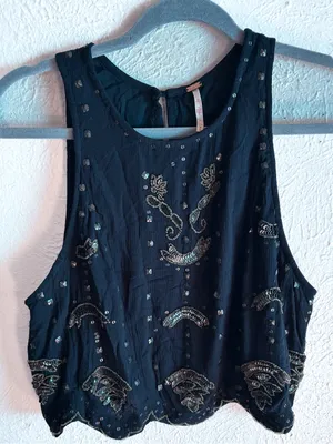 Free People Esther Studded Beaded Crop Tank Top Open Back Boho Festival Medium thumbnail 3