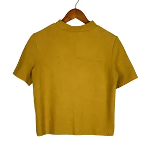 Zara Crop Ribbed Short Sleeve Mock Neck Raw Hem Crop Knit Top M Mustard Yellow thumbnail 5