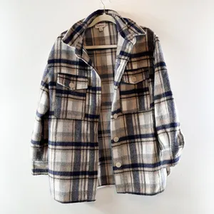 Evereve Plaid Simone Long Sleeve Chest Pocket Oversized Shacket Gray Blue XS thumbnail 3