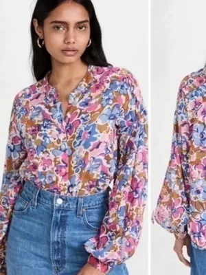 Banjanan Tuckernuck Ella Flora Floral Button-boho Front summer Blouse Shirt xs thumbnail 3