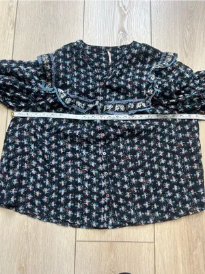 Free People Jenna Top Printed Long Sleeve Blouse Size Small Black Blue White thumbnail 10