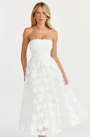 New Showpo RHEIVA Strapless 3D Embroidery Midi White Dress Size Large MSRP $149 thumbnail 1