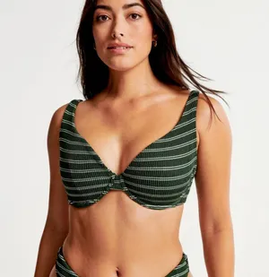 NWT Abercrombie & Fitch Curve Love Strap Underwire Green Bikini Top. Size Medium thumbnail 3