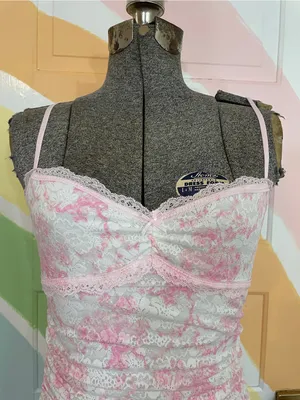 LoveShackFancy X Victorias Secret Charlamagne Pink Ruched Lace Dress Sz XS💛🎀 thumbnail 4