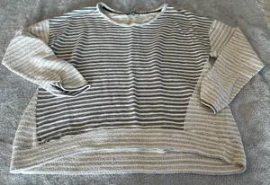 Women’s RETRO-ology Striped Crewneck Sweater - Gray & White Size 1X thumbnail 1