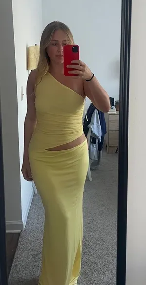 Peppermayo Yellow One-Shoulder Cut Out Dress thumbnail 1