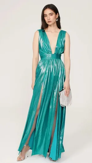 Bronx and Banco Blue Romi Metallic Gown Size Medium $510 thumbnail 1