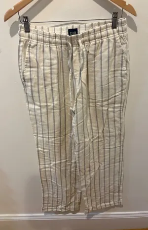 Gap Womens Small Cream Grey Striped Cotton Flannel Pajama Pants thumbnail 1