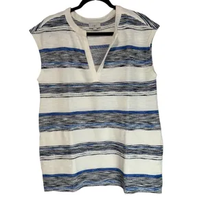 Loft Outlet Womens Blue White Striped Split V-Neck Sleeveless Sweater Top Size M thumbnail 6
