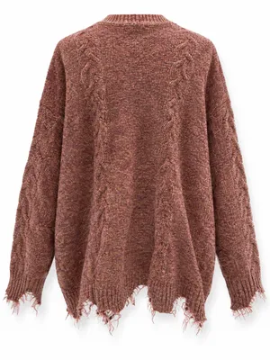 Easel Los Angeles Oversized Distressed Marled Knit Sweater Rust Brown S thumbnail 3