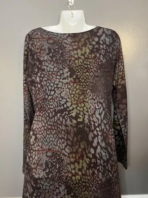 Nally & Millie Dress Womens Large Brown Multicolor Abstract Knit Tunic Boho thumbnail 6