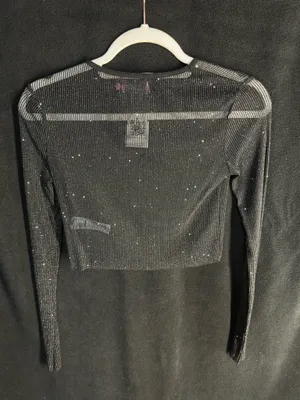 Black cropped sheer Edikted Long Sleeve Top  thumbnail 7