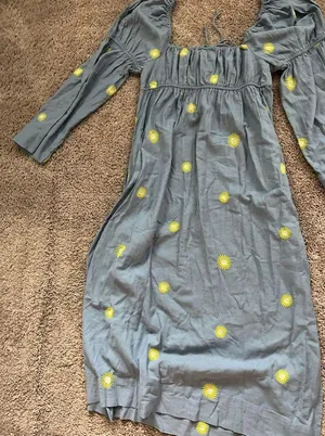 Free People embroidered linen midi dress size large thumbnail 8
