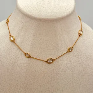Kate Spade New York Gold Tone Clear Crystal Station Necklace Emerald & Round Cut thumbnail 1