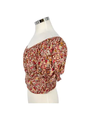 Sim & Sam Floral Off-Shoulder Puff Sleeve Crop Top Size XL thumbnail 3
