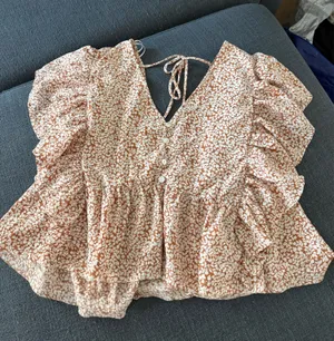 Orange and White Blouse with V thumbnail 1