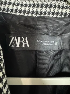 Zara Women’s Houndstooth Double Breasted Blazer Black White Size M Jacke thumbnail 4