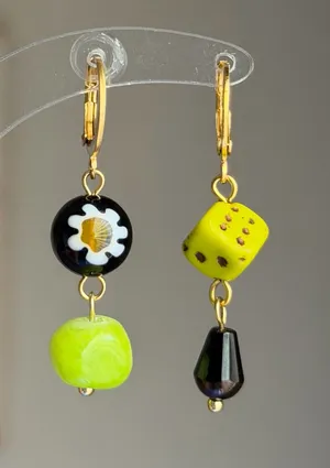 Handmade quality Czech glass & jade stone beads dangle earrings💚🌼 thumbnail 1